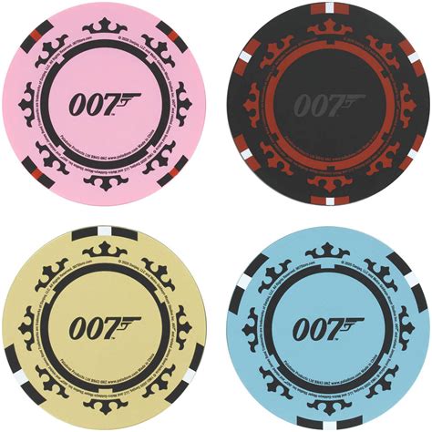 multicoloured 007 james bond poker chip coasters